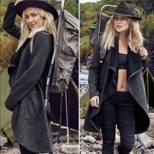 Fabletics L Moscow Coat Fleece Waterfall Open Front Athleisure Pilates Yoga Boho